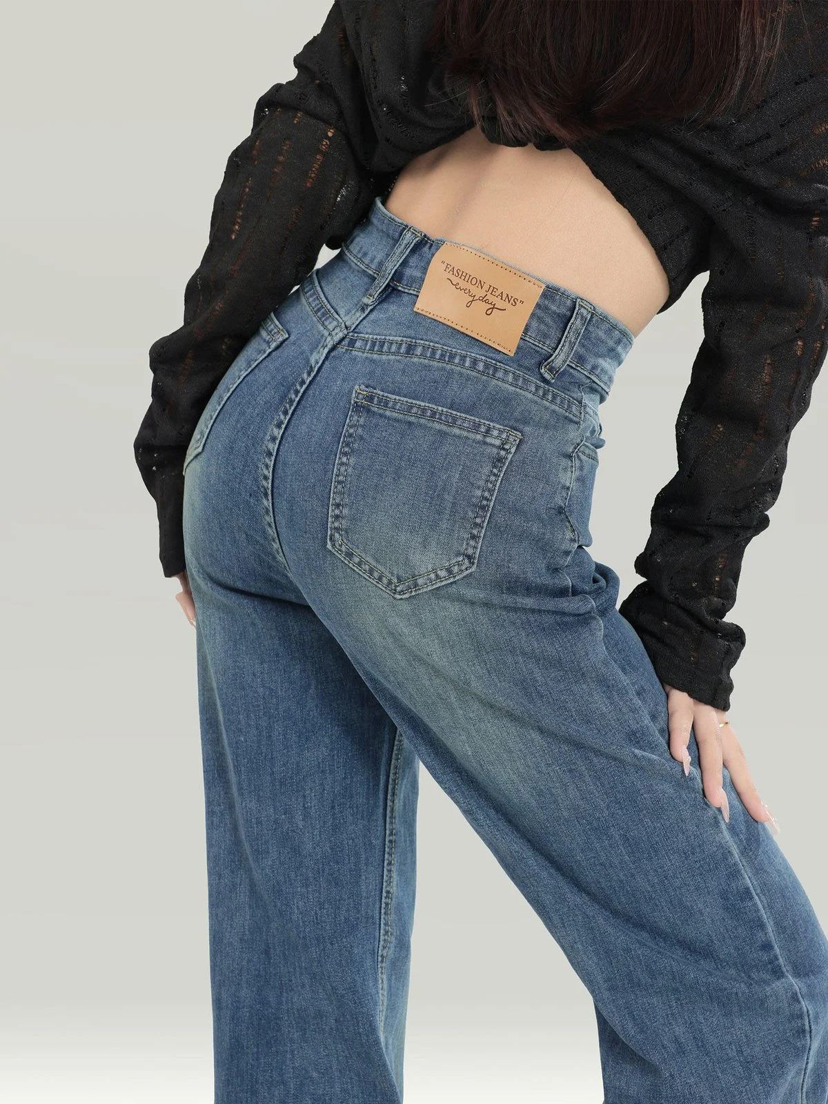 LA CHAPELLE ストレッチ スリム ブーツカットデニムパンツ レトロブルー｜商品写真