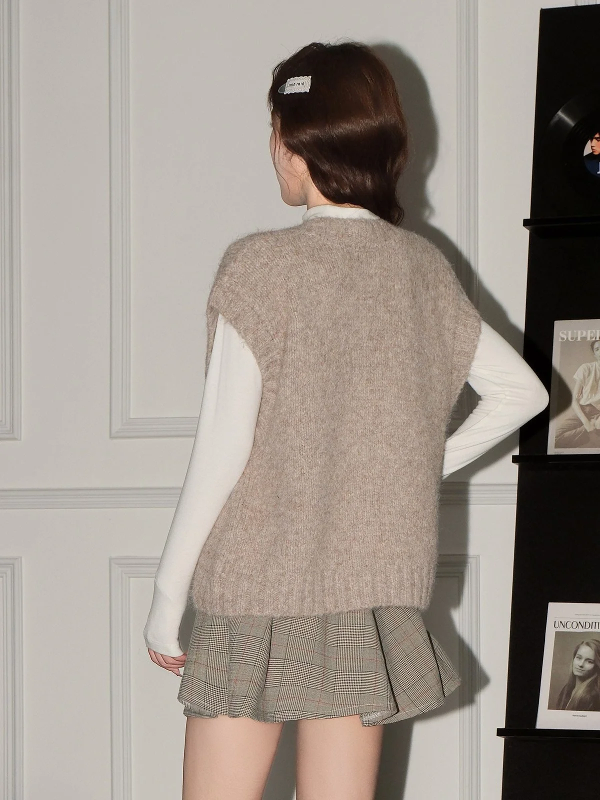 LA CHAPELLE ゆったり Vネック ウールニットベスト｜商品写真