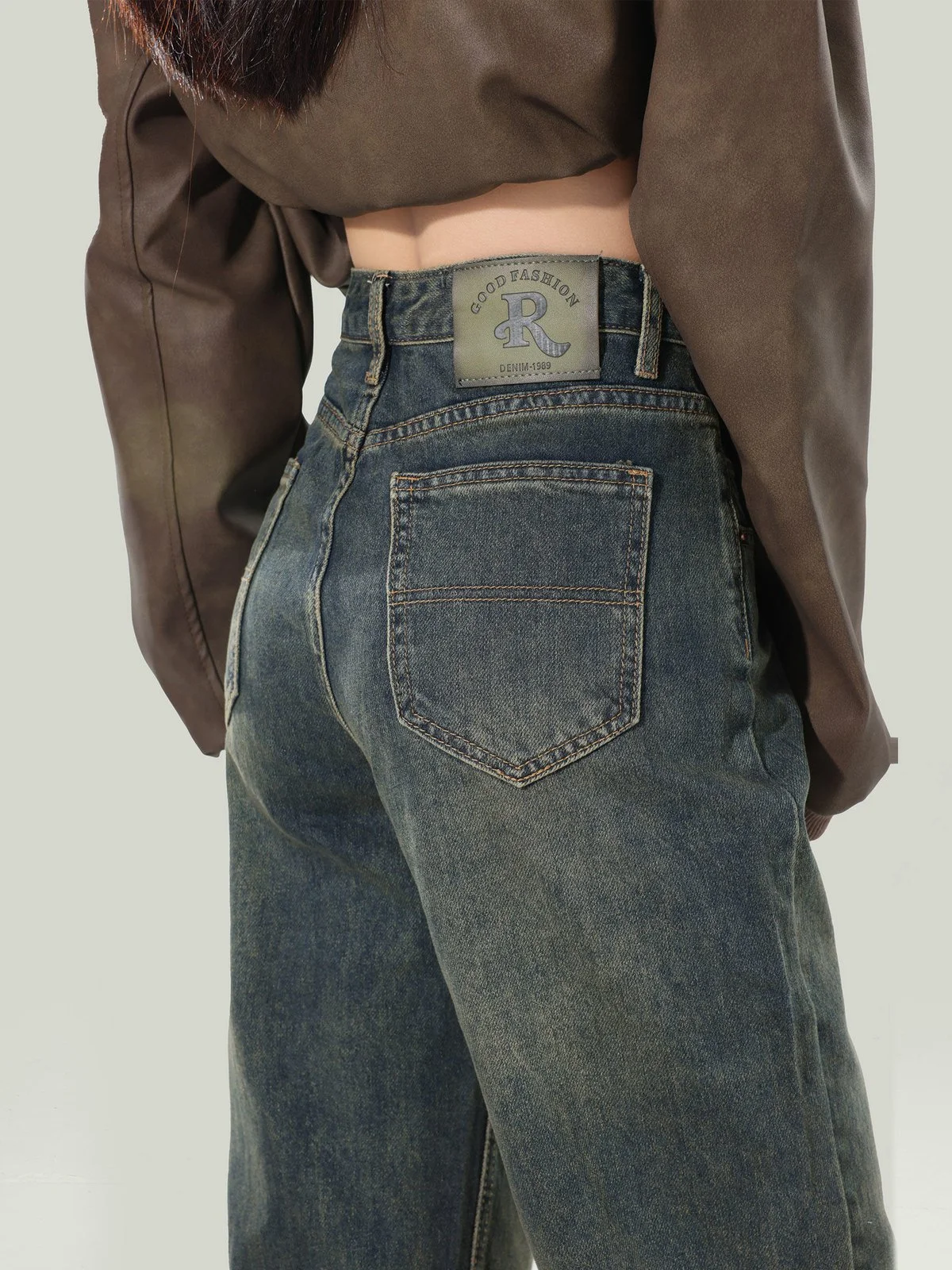 LA CHAPELLE レトロ 落ち感のある ワイドデニムパンツ グレー｜商品写真