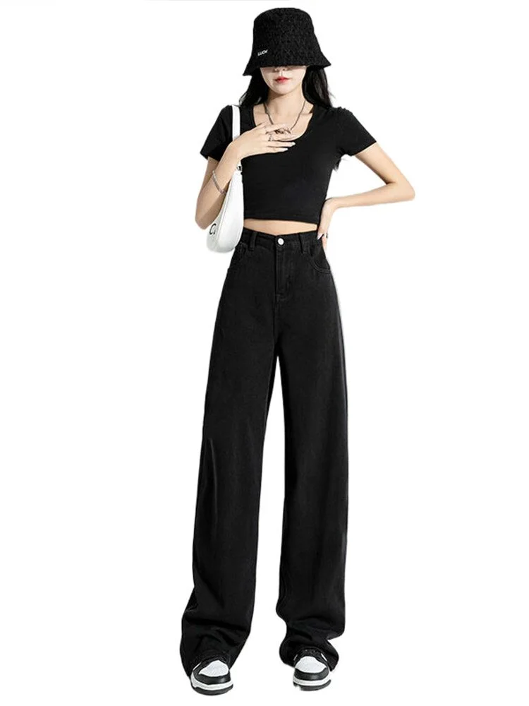 LA CHAPELLE ハイウエスト ストレートワイド デニムパンツ ロング丈｜商品写真