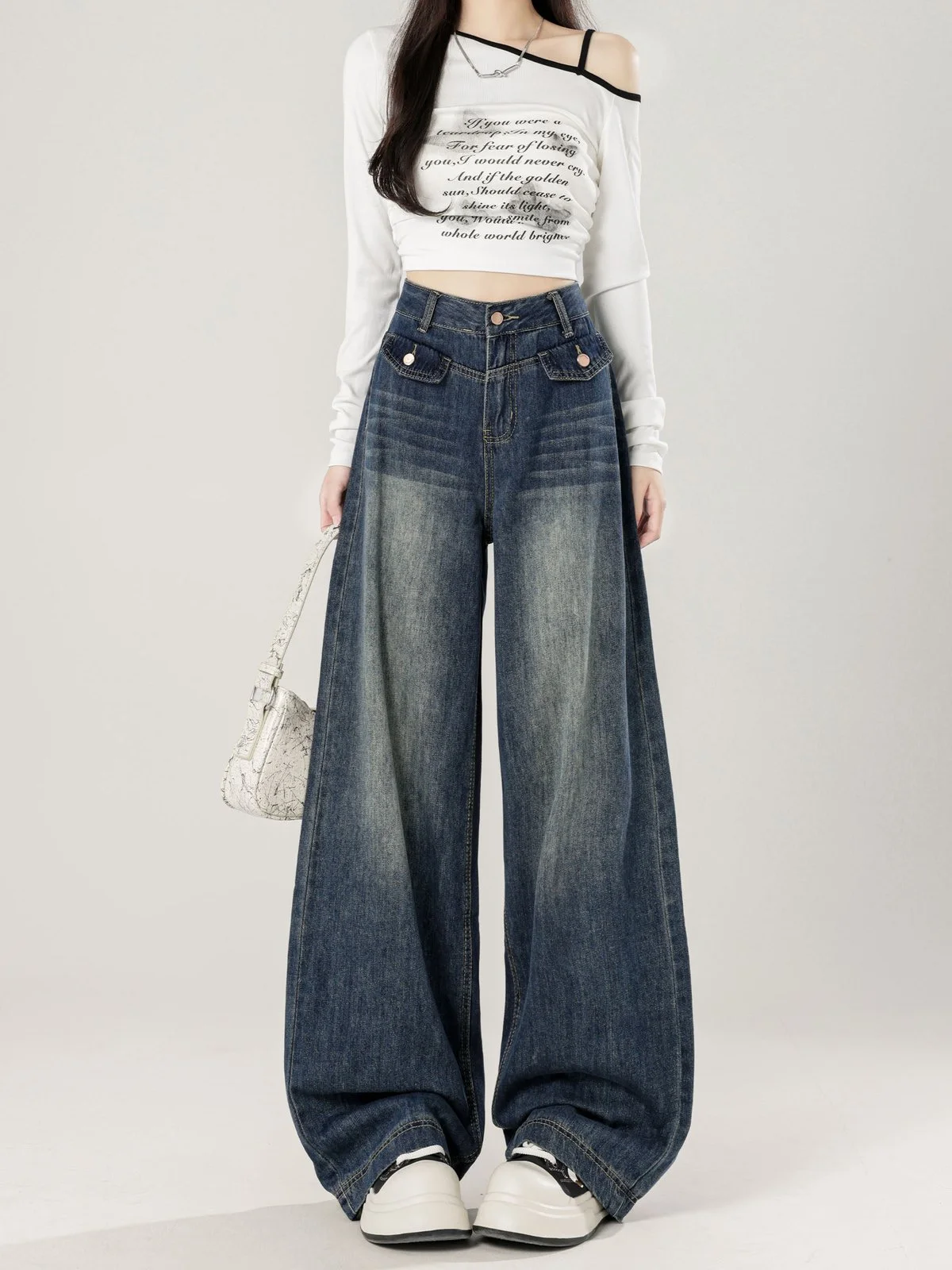 LA CHAPELLE ストリート ハイウエスト 薄手 ワイドデニムパンツ｜商品写真