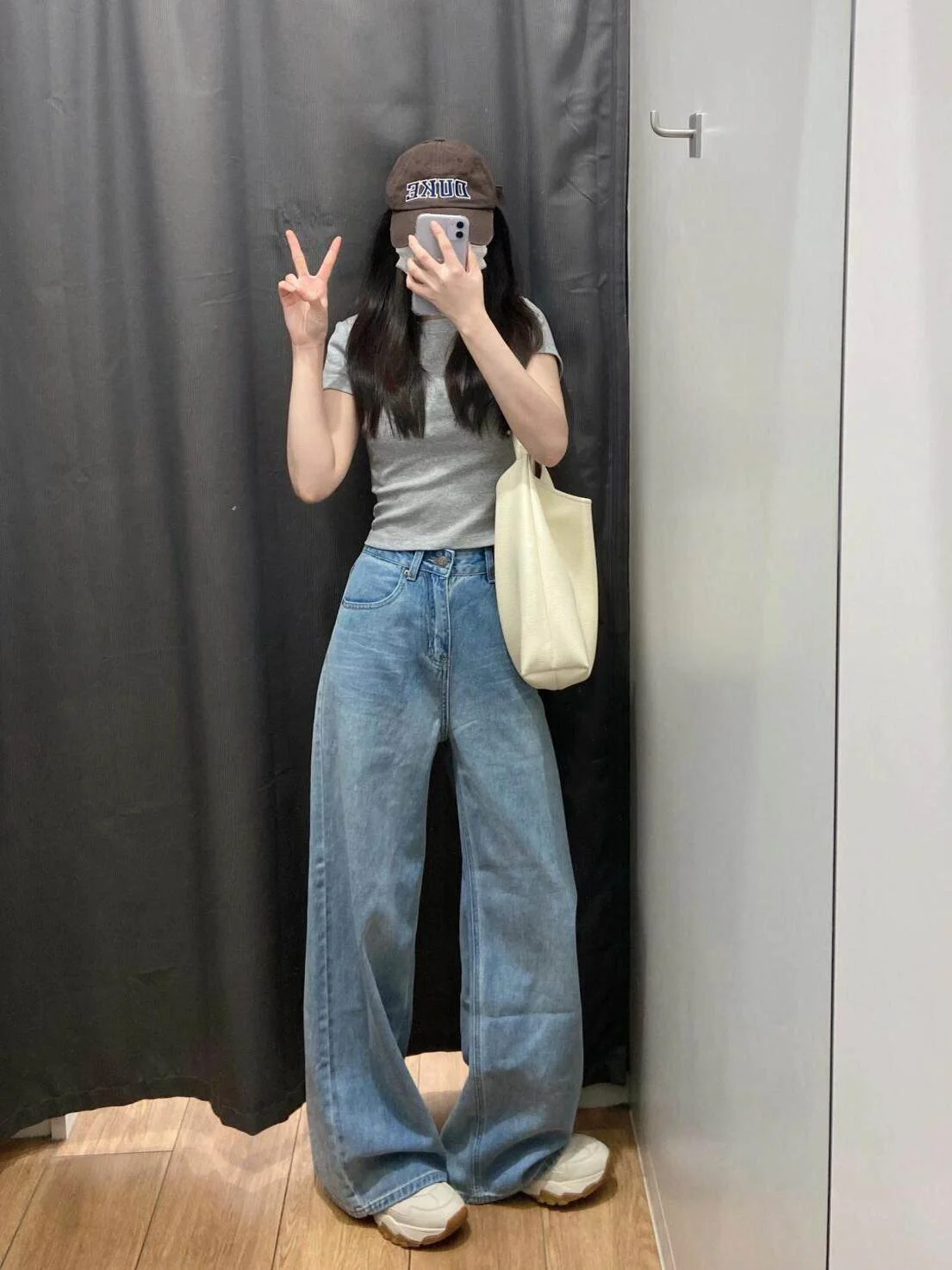 LA CHAPELLE ハイウエスト ルーズストレート デニムパンツ ライトブルー｜商品写真