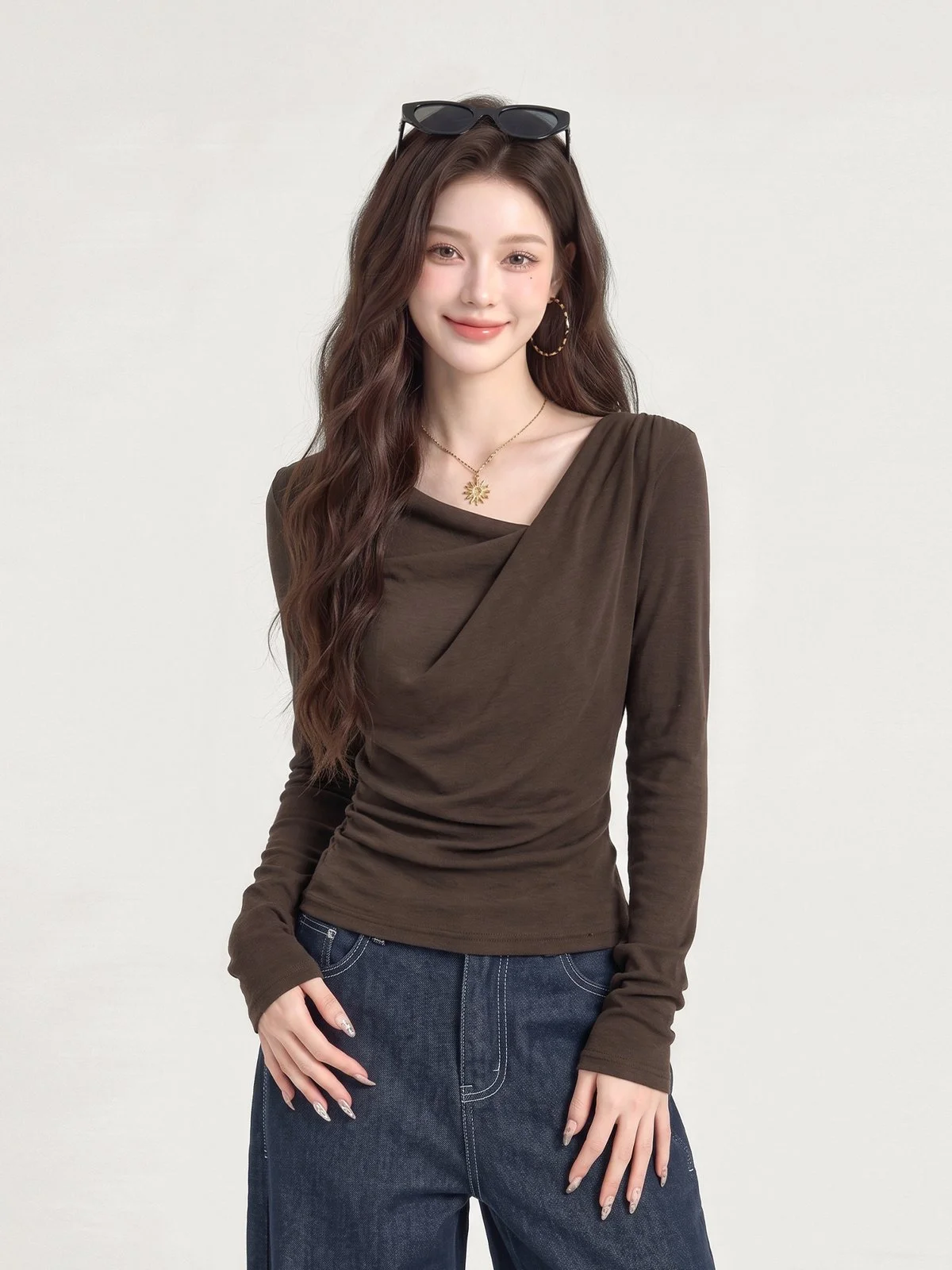 LA CHAPELLE カウルネック スリムフィット 長袖Tシャツ｜商品写真