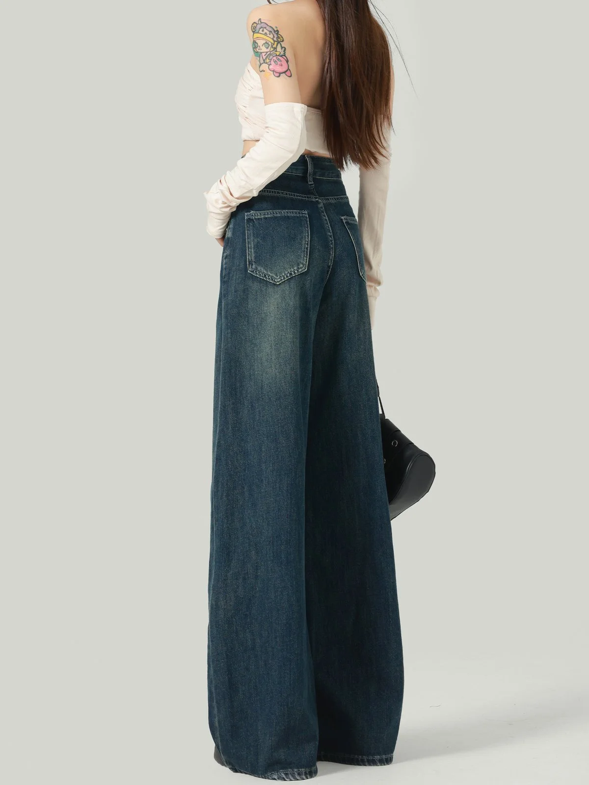 LA CHAPELLE ハイウエスト フロントポケット フレアワイドデニムパンツ ブルー｜商品写真