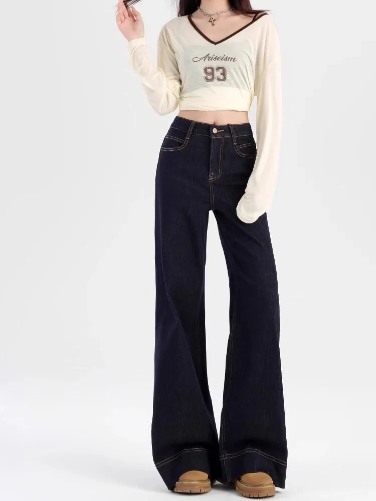 LA CHAPELLE ハイウエスト ワイドフレア デニムパンツ ジッパー デニムブルー｜商品写真
