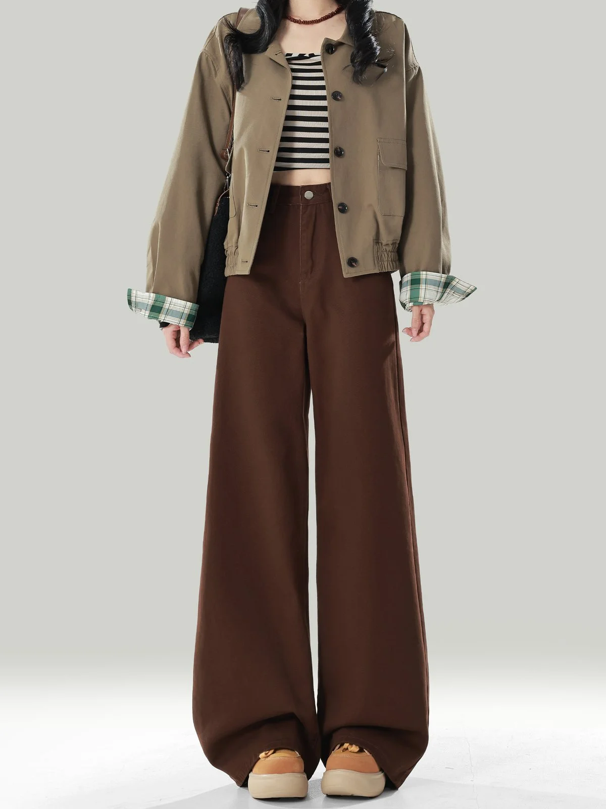 LA CHAPELLE ハイウエスト ワイドストレートデニムパンツ コーヒーブラウン｜商品写真