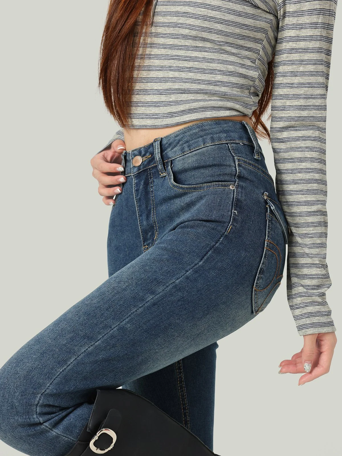 LA CHAPELLE ハイウエスト ストレッチ スキニーデニムパンツ ヴィンテージブルー｜商品写真