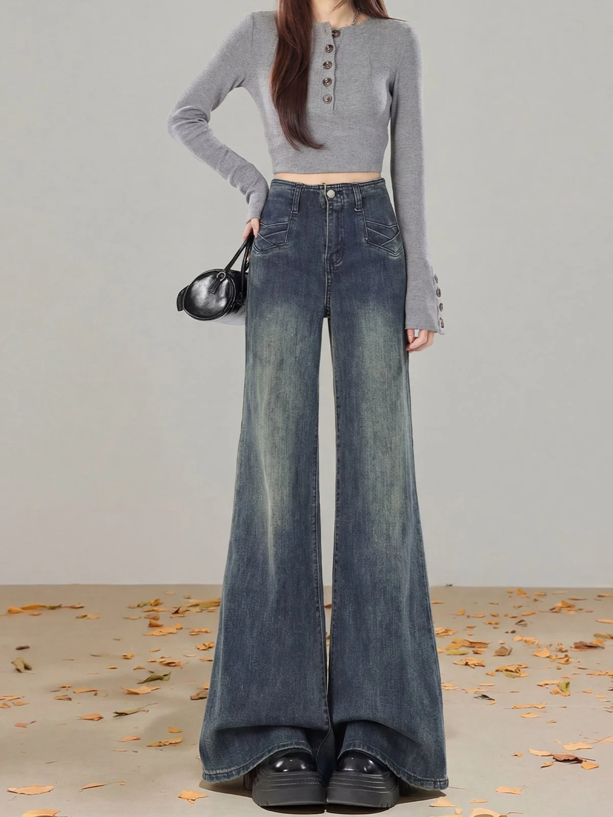 LA CHAPELLE ハイウエスト ストレッチ フレアデニムパンツ ヴィンテージブルー｜商品写真