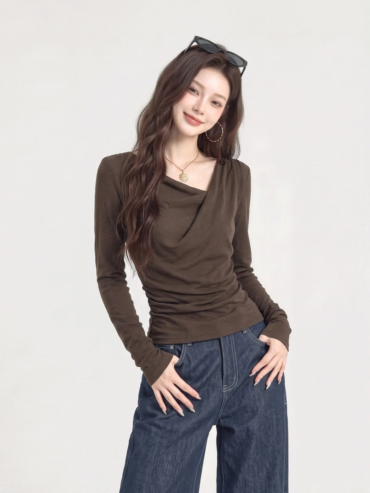 LA CHAPELLE カウルネック スリムフィット 長袖Tシャツ｜商品写真