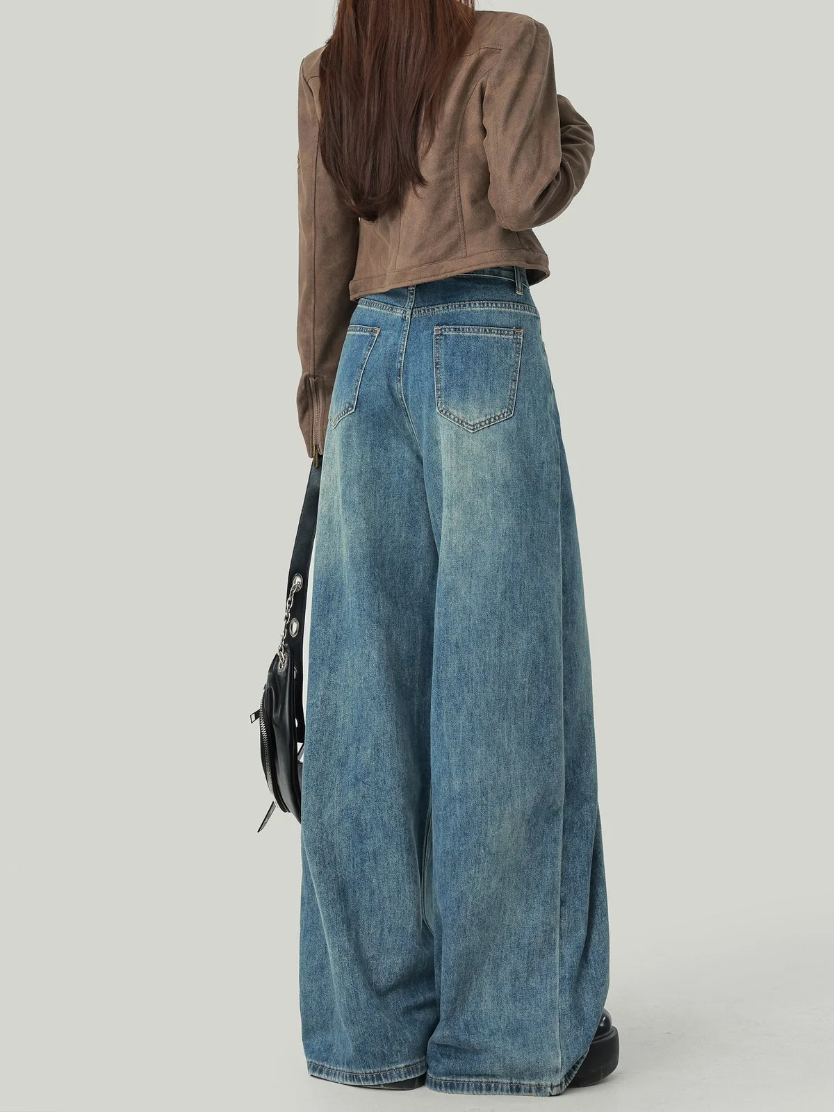 LA CHAPELLE アメカジ ハイウエスト ワイドデニムパンツ ダークブルー｜商品写真