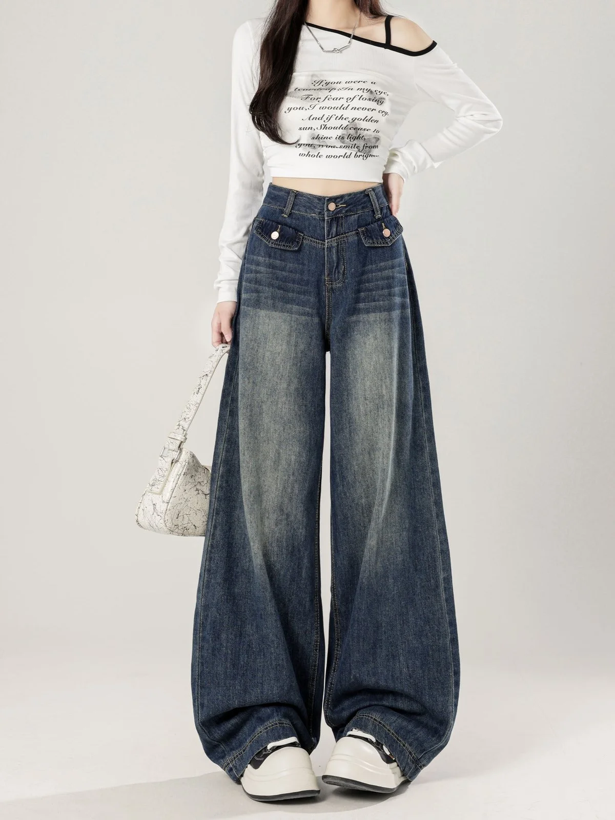 LA CHAPELLE ストリート ハイウエスト 薄手 ワイドデニムパンツ｜商品写真