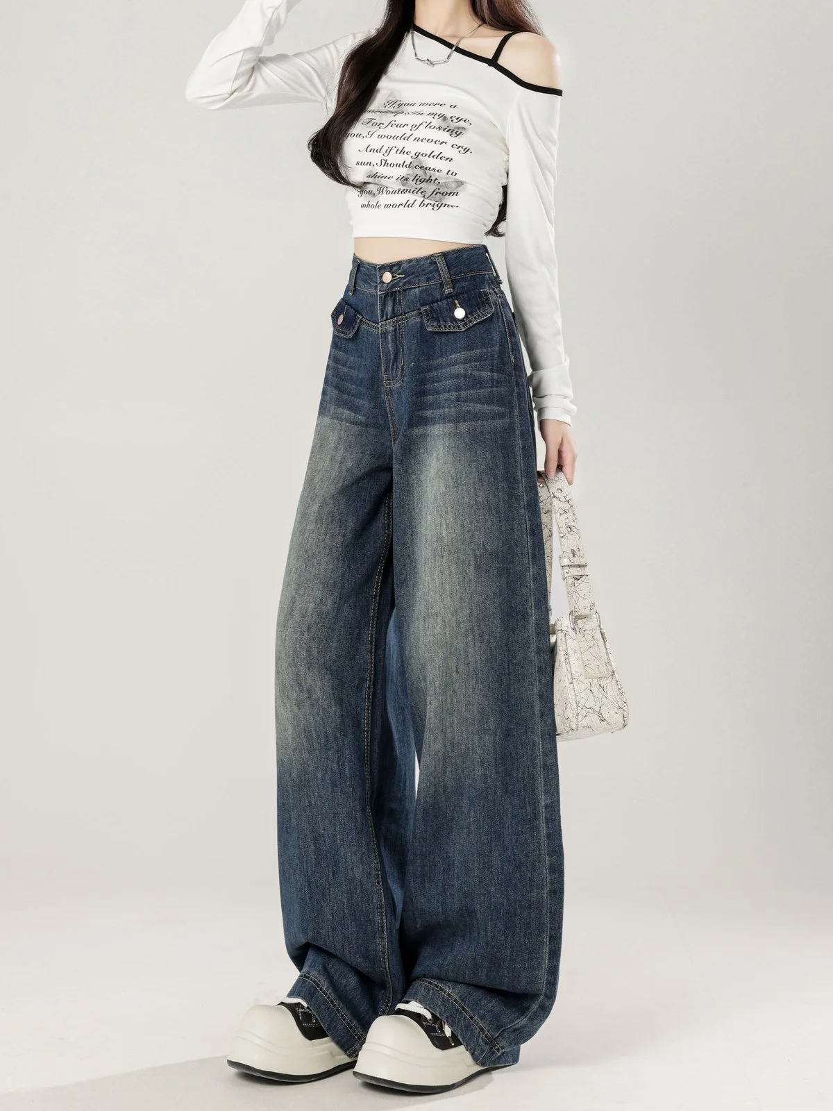 LA CHAPELLE ストリート ハイウエスト 薄手 ワイドデニムパンツ｜商品写真