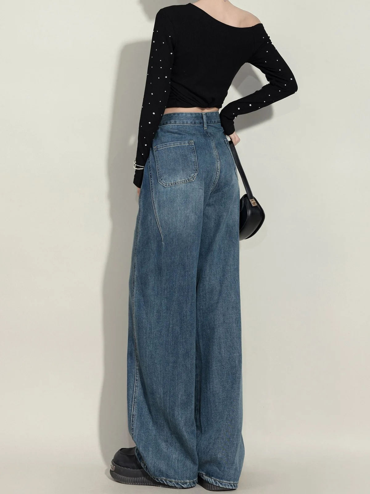 LA CHAPELLE ハイウエスト バナナシルエット ワイドデニムパンツ ブルー｜商品写真