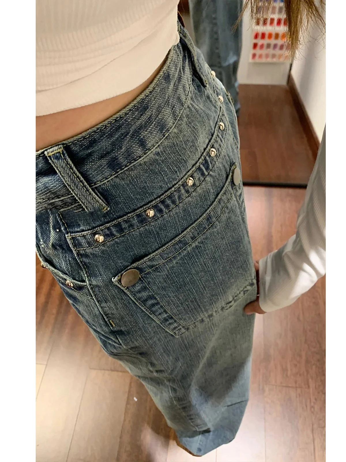 LA CHAPELLE ストリート アメカジ ワイドストレートデニムパンツ ブルー｜商品写真