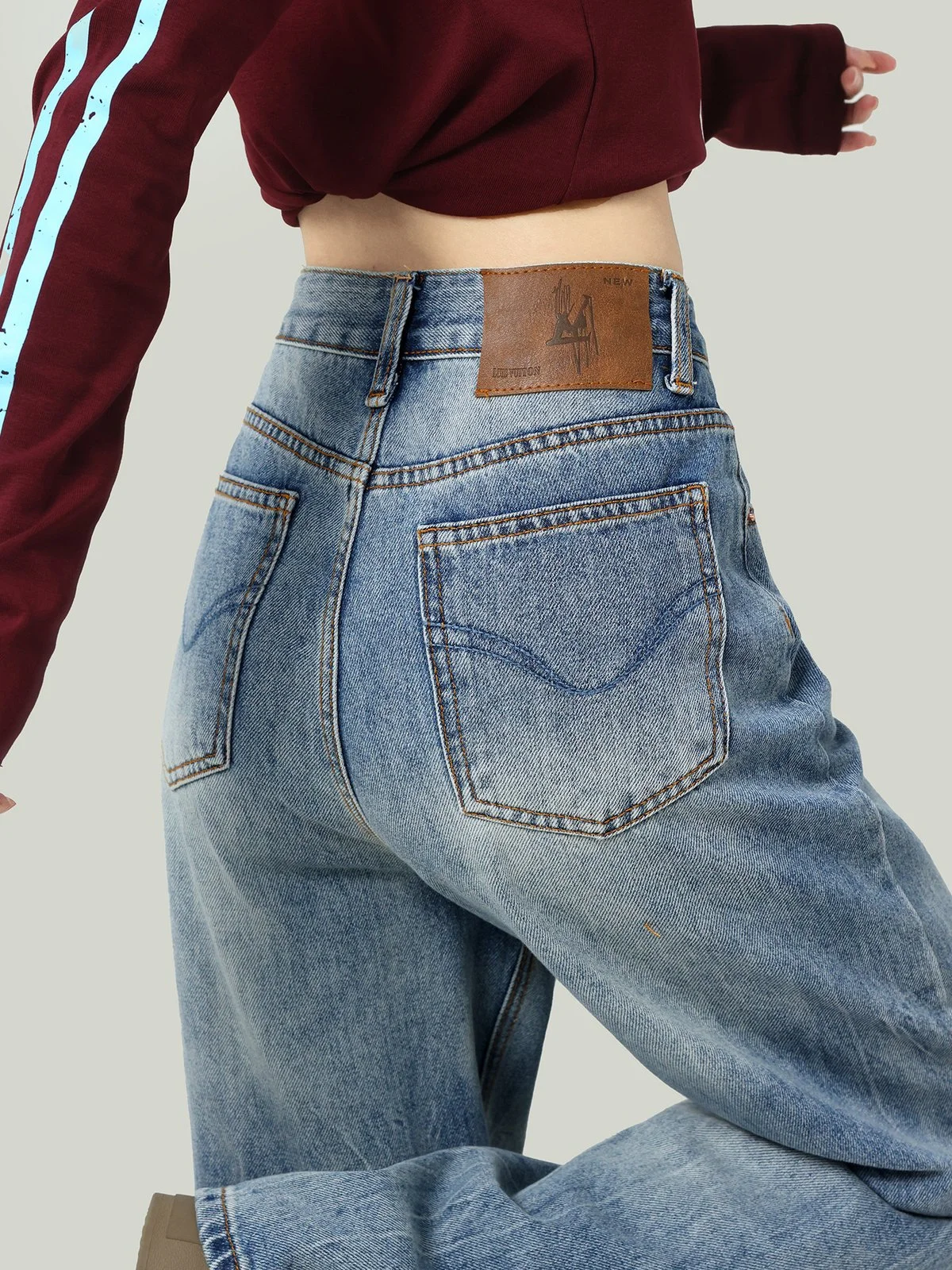 LA CHAPELLE ハイウエスト ワイドストレート デニムパンツ ライトブルー｜商品写真
