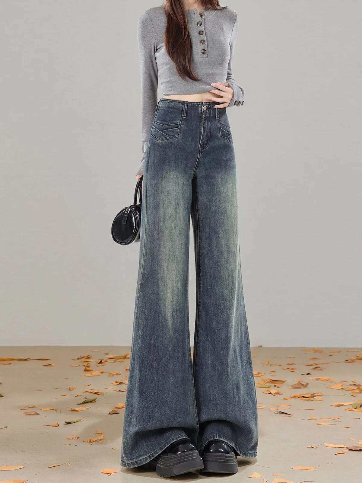 LA CHAPELLE ハイウエスト ストレッチ フレアデニムパンツ ヴィンテージブルー｜商品写真