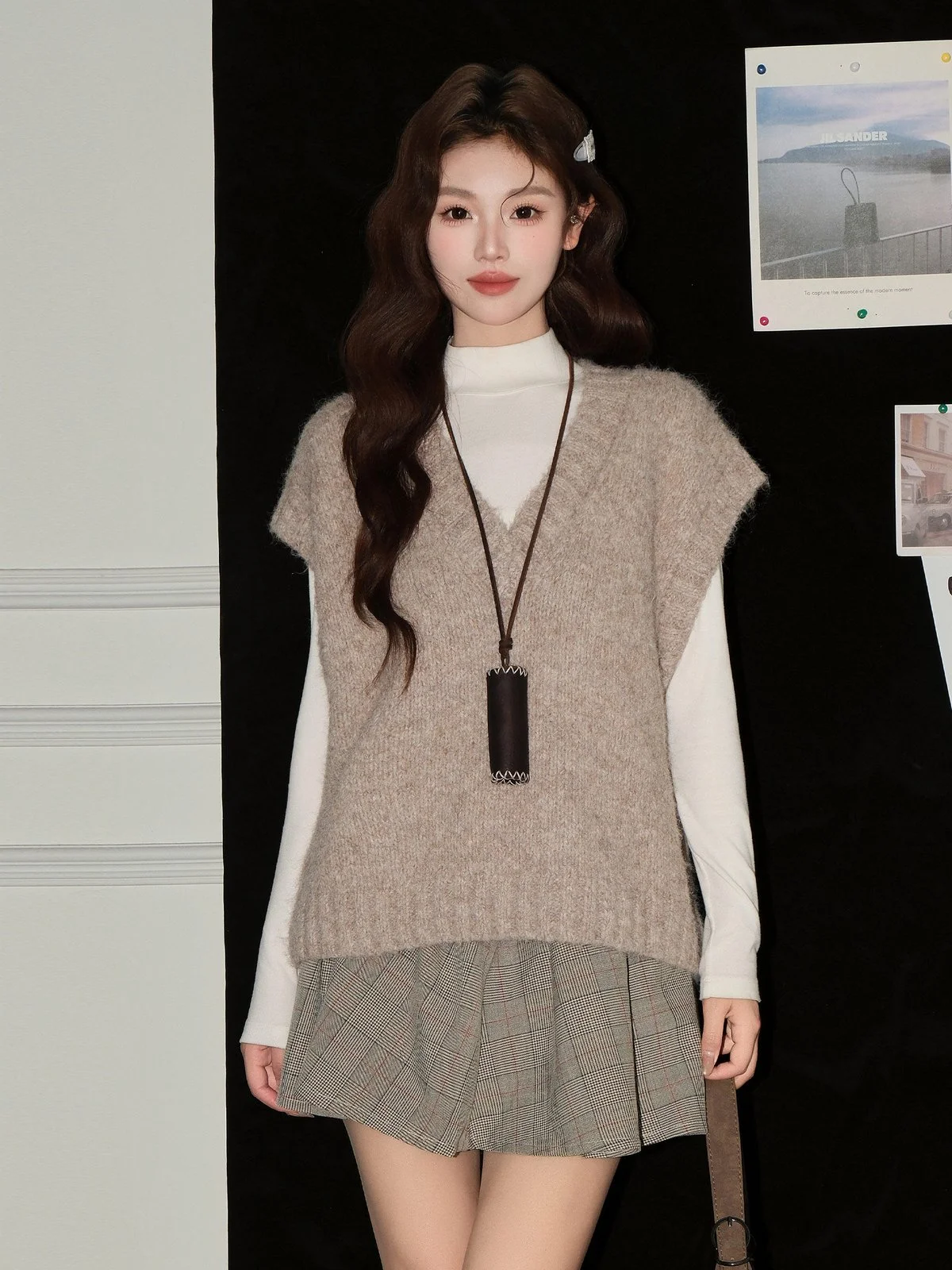 LA CHAPELLE ゆったり Vネック ウールニットベスト｜商品写真