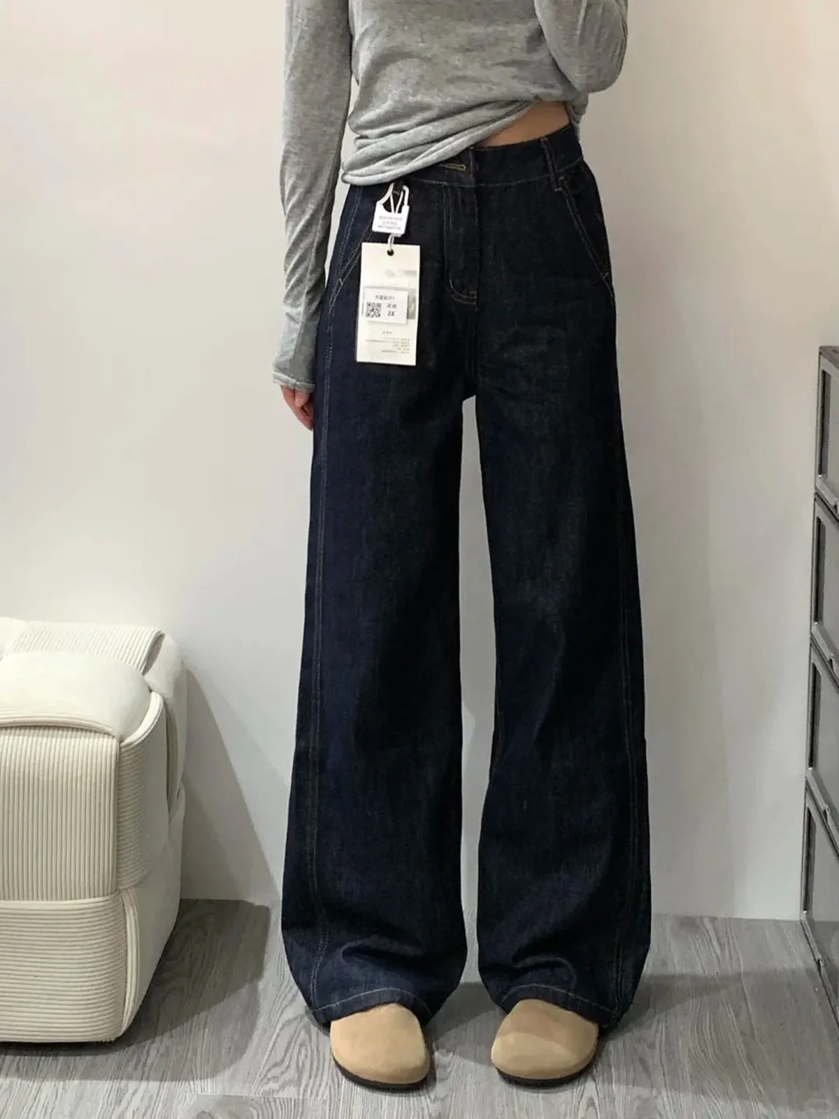 LA CHAPELLE アメカジ ストレートワイド デニムパンツ ダークブルー｜商品写真