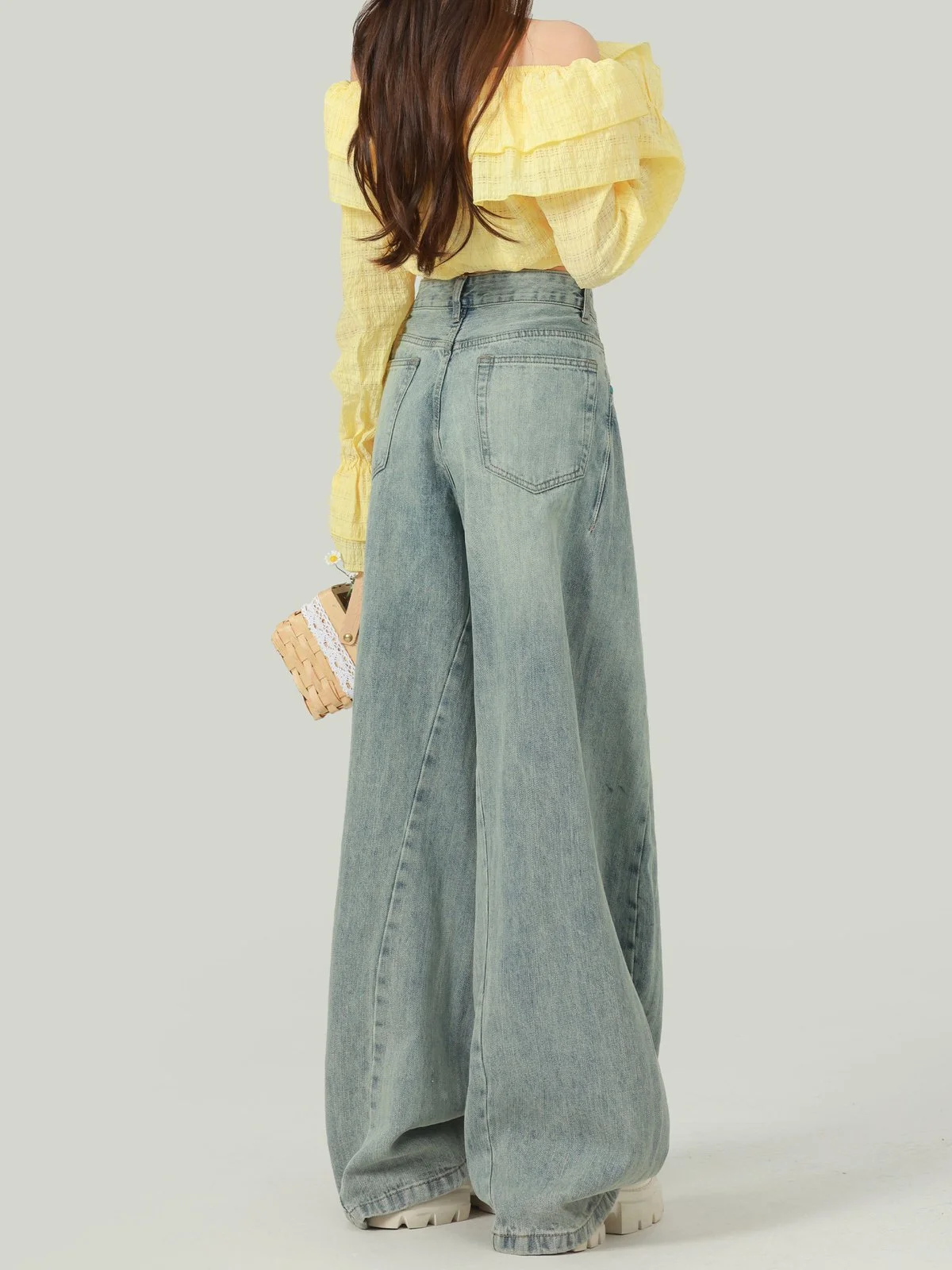 LA CHAPELLE アメカジ ハイウエスト カーブドワイド デニムパンツ｜商品写真