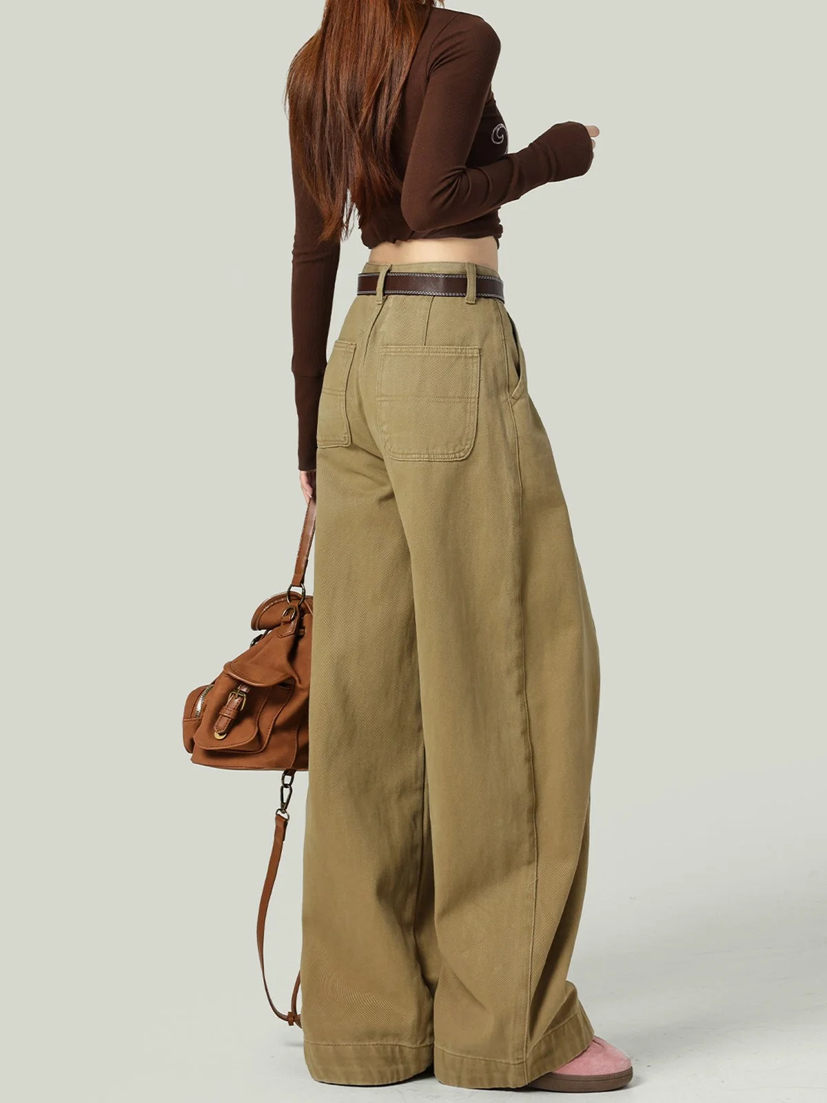 LA CHAPELLE ハイウエスト バナナシルエット ワイドデニムパンツ ミルクティー｜商品写真