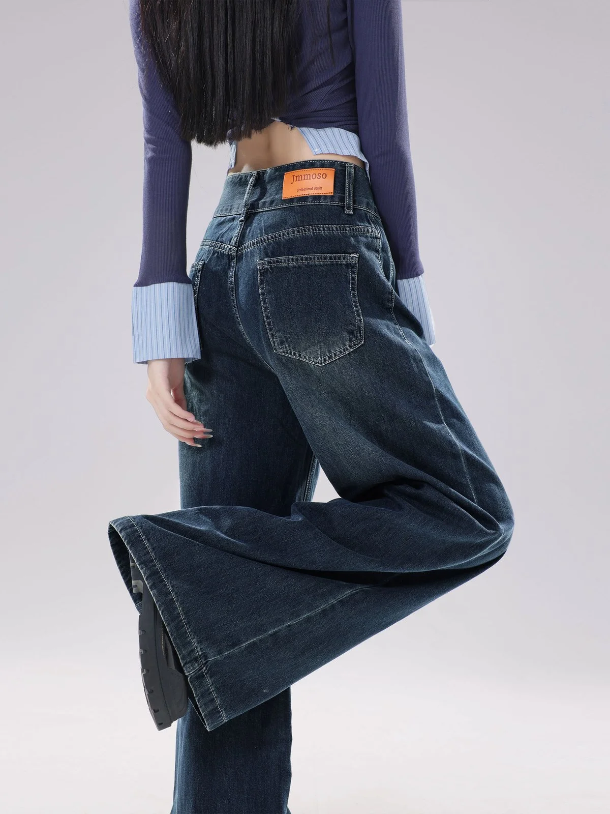 LA CHAPELLE ハイウエスト ドレープ感 ワイドデニムパンツ ダークブルー｜商品写真