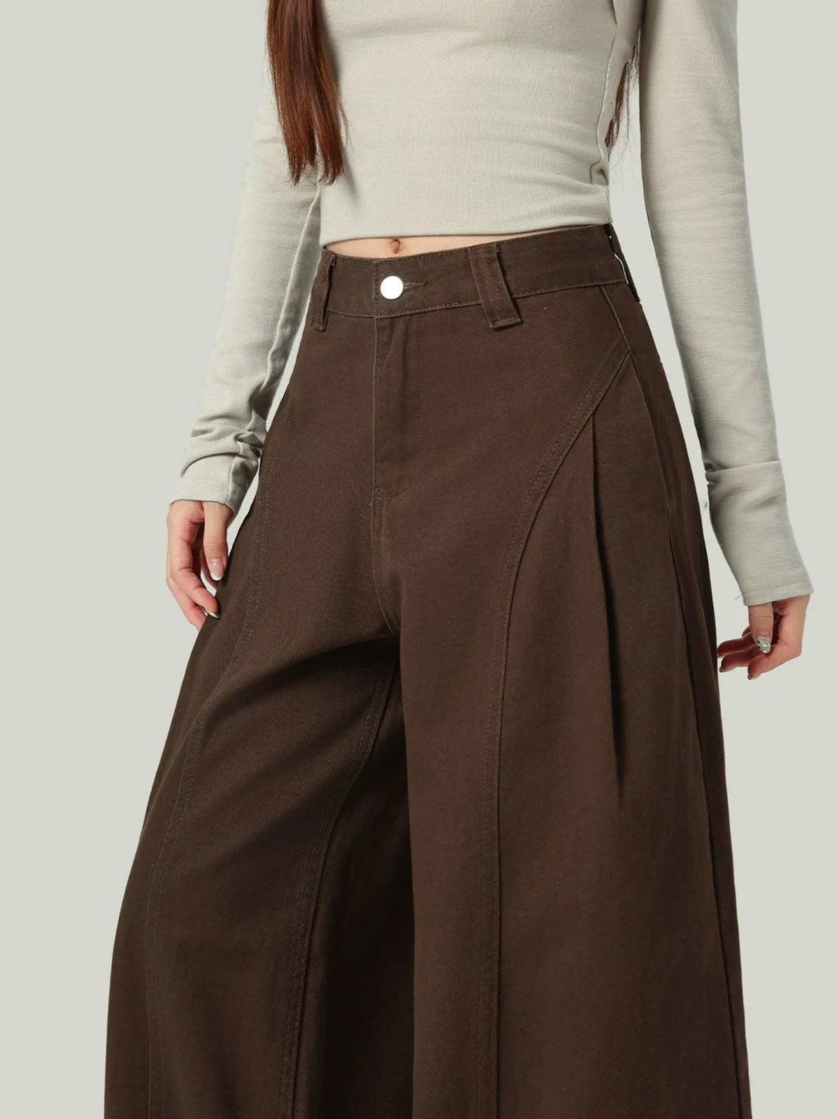LA CHAPELLE コットン ストレートワイド デニムパンツ ブラウン｜商品写真
