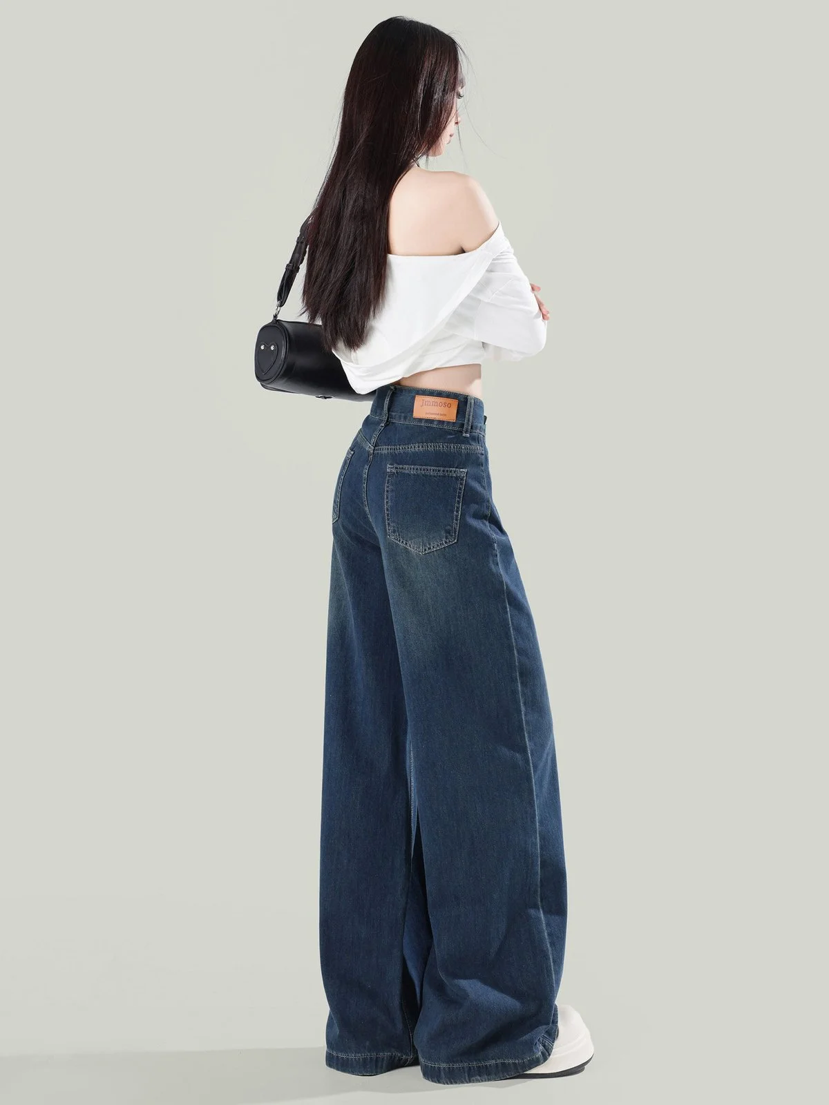 LA CHAPELLE ハイウエスト ゆったり ストレートワイド デニムパンツ ダークブルー｜商品写真