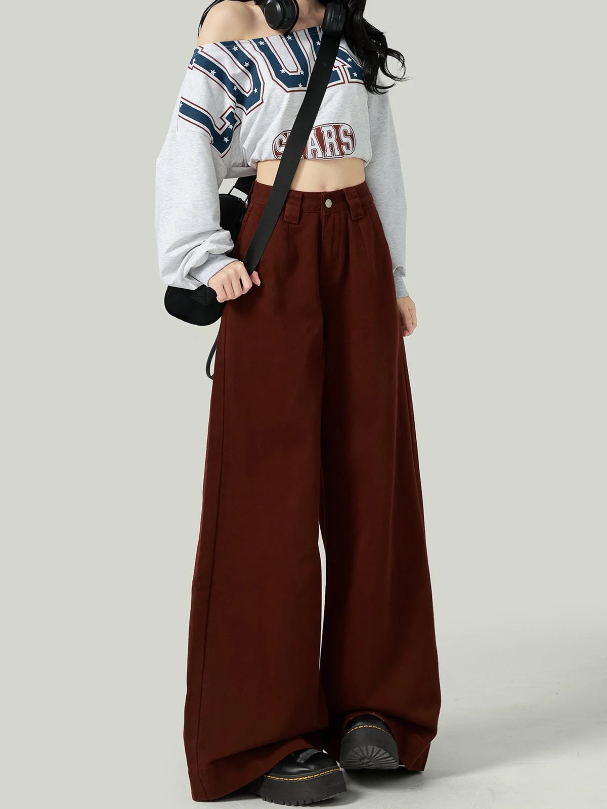 LA CHAPELLE ハイウエスト ワイドストレート ルーズデニム レッド｜商品写真