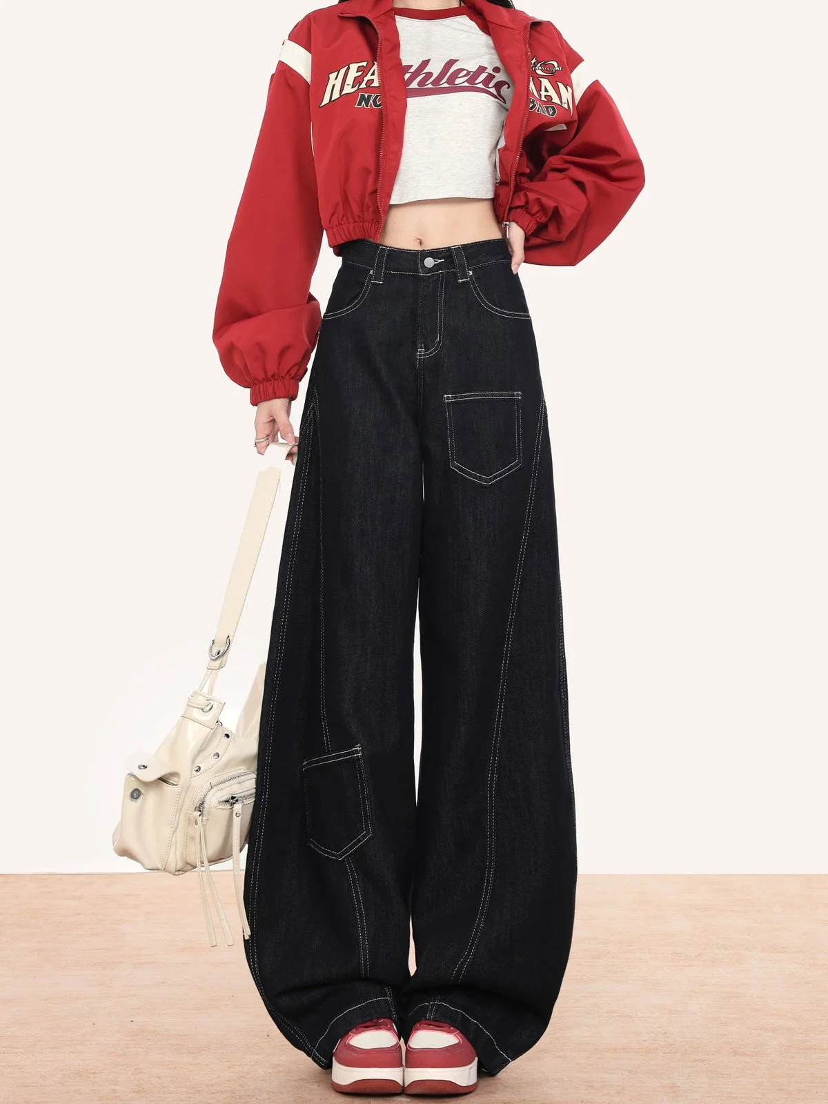 LA CHAPELLE ヴィンテージ バナナシルエット ワイドデニムパンツ ブラック｜商品写真
