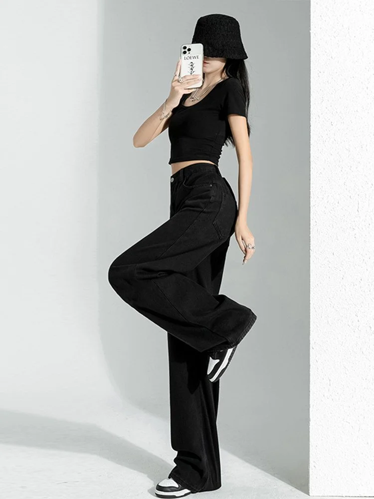 LA CHAPELLE ハイウエスト ストレートワイド デニムパンツ ロング丈｜商品写真