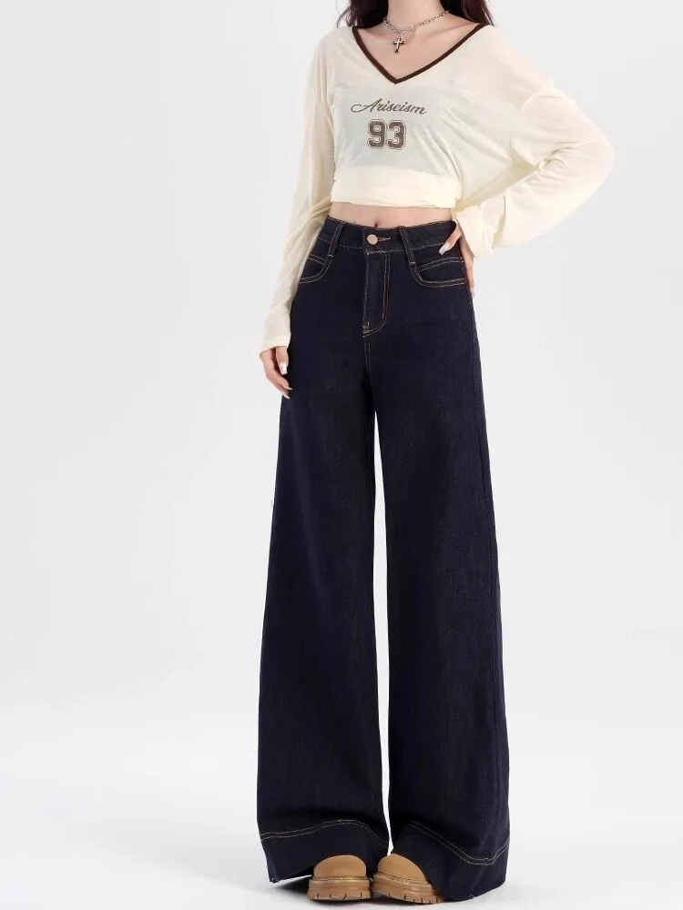 LA CHAPELLE ハイウエスト ワイドフレア デニムパンツ ジッパー デニムブルー｜商品写真