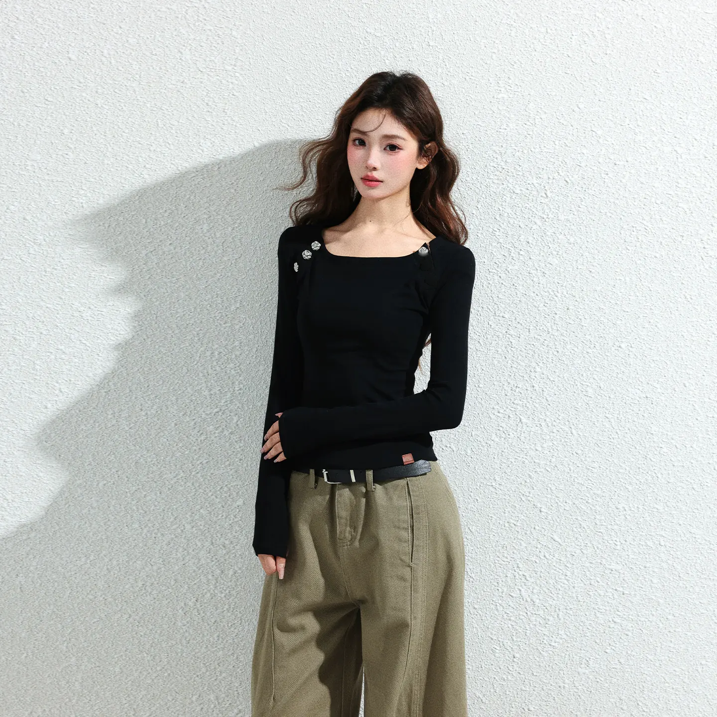 アメカジ ショート丈 長袖Tシャツ
