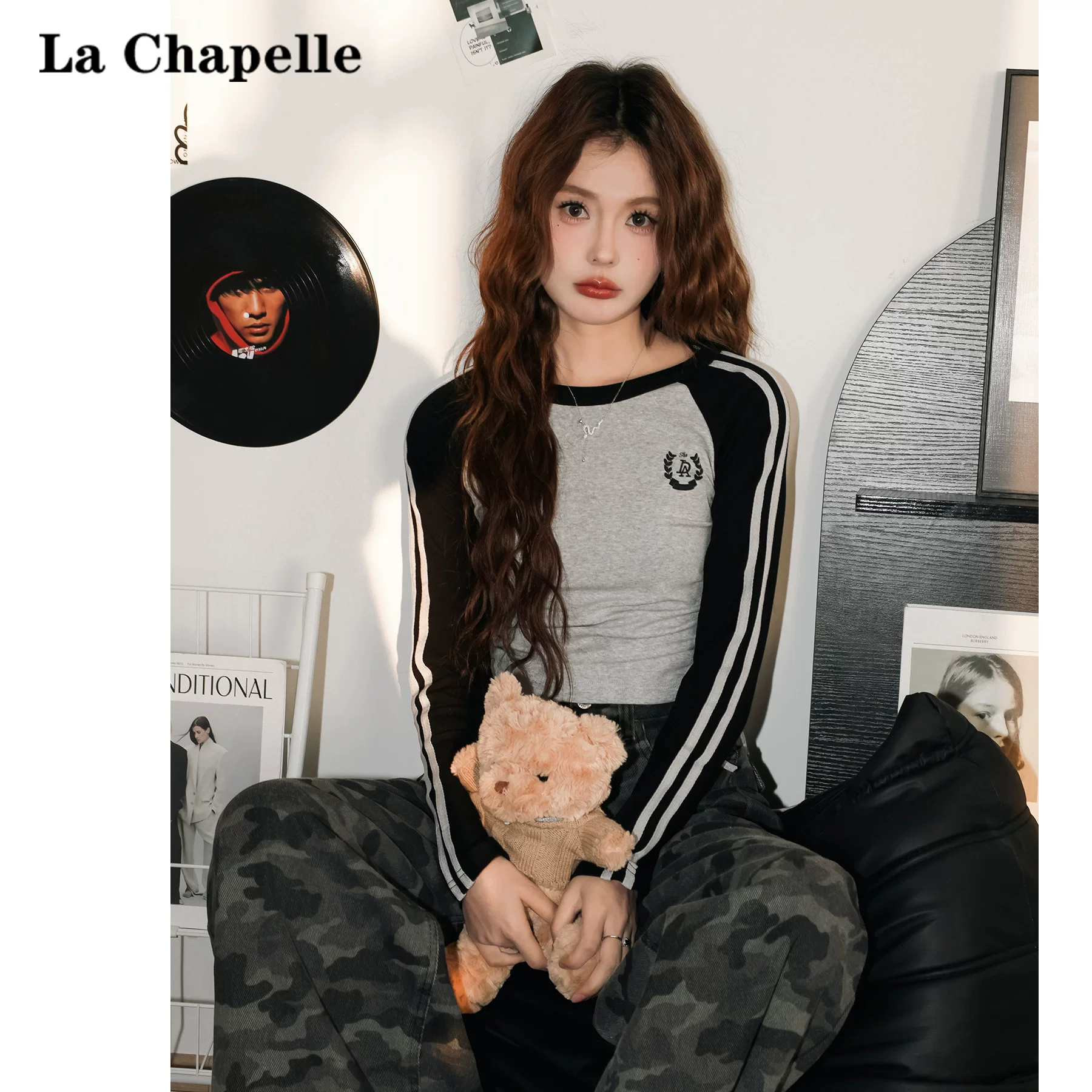 アメカジ 配色 ラグラン 長袖Tシャツ ドロスト