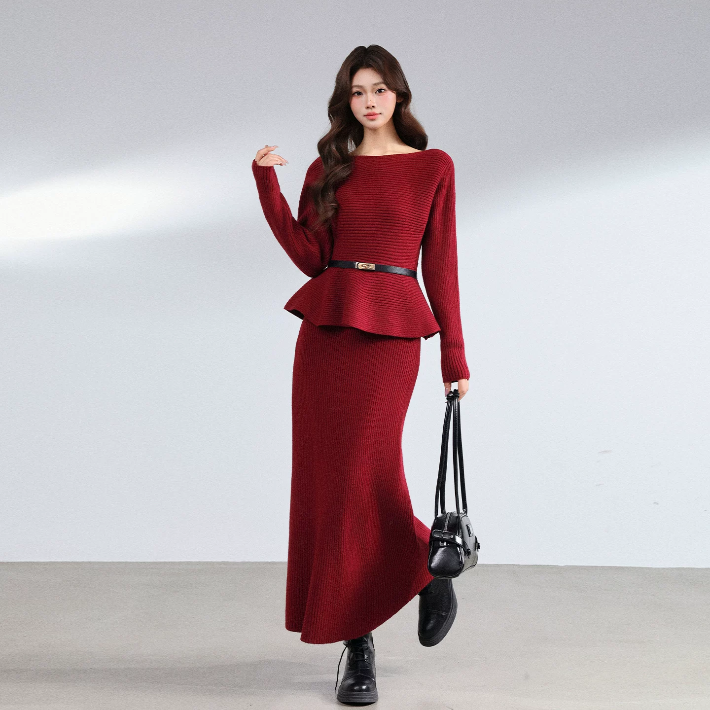 ニットトップス フィッシュテールスカート セットアップ