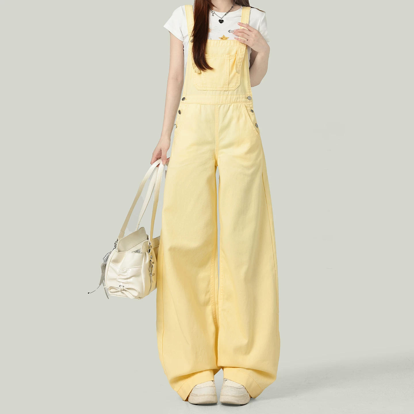 サスペンダー付き ワイドデニム