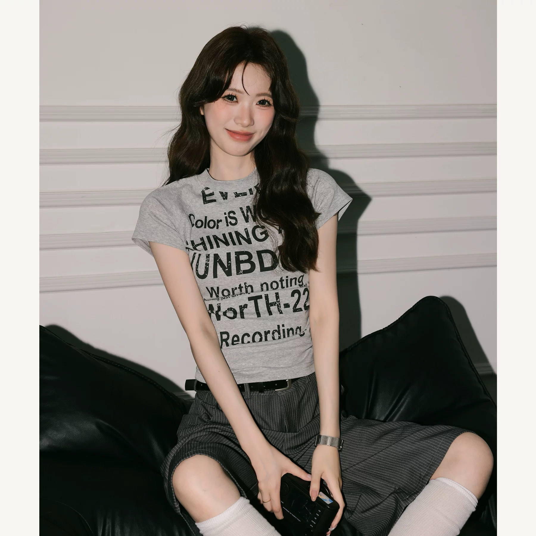 レタープリント 半袖Tシャツ クルーネック 薄手