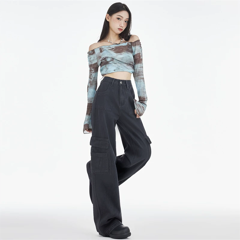 カーゴパンツ ワイド ハイウエスト ストレート ロング丈