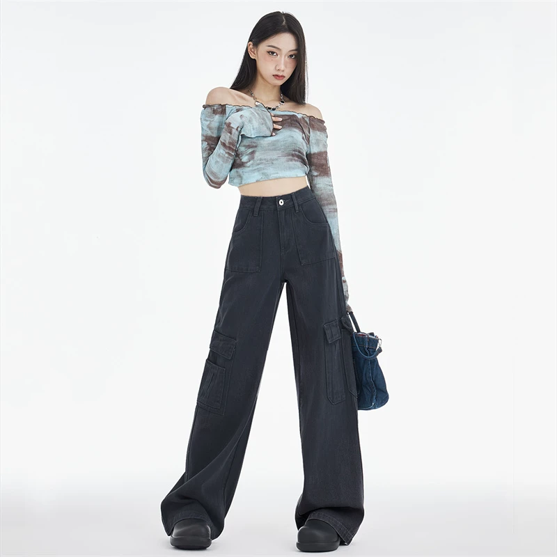 カーゴパンツ ワイド ハイウエスト ストレート ロング丈