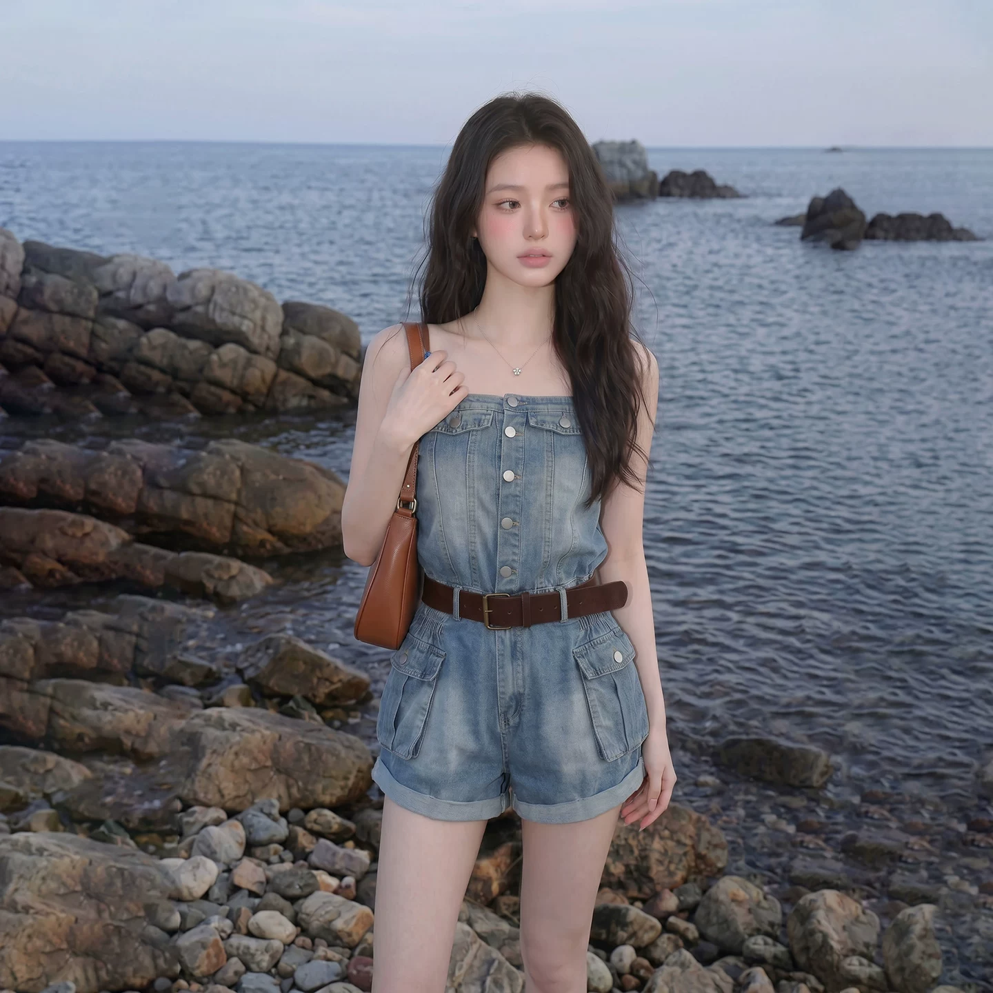 デニム サロペット ショートパンツ オールインワン ワーク ポケット付き