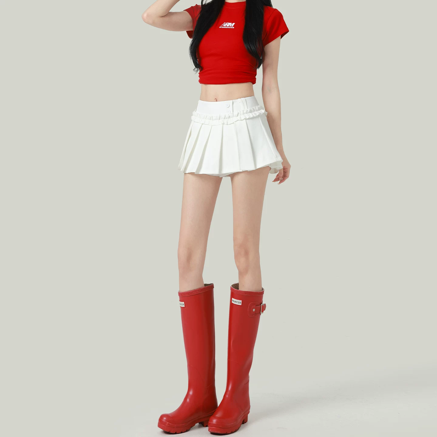 プリーツ ミニスカート ハイウエスト Aライン ホワイト