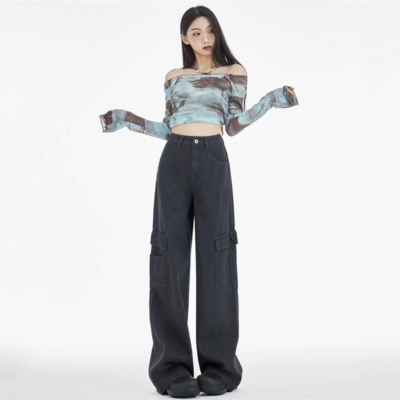 カーゴパンツ ワイド ハイウエスト ストレート ロング丈