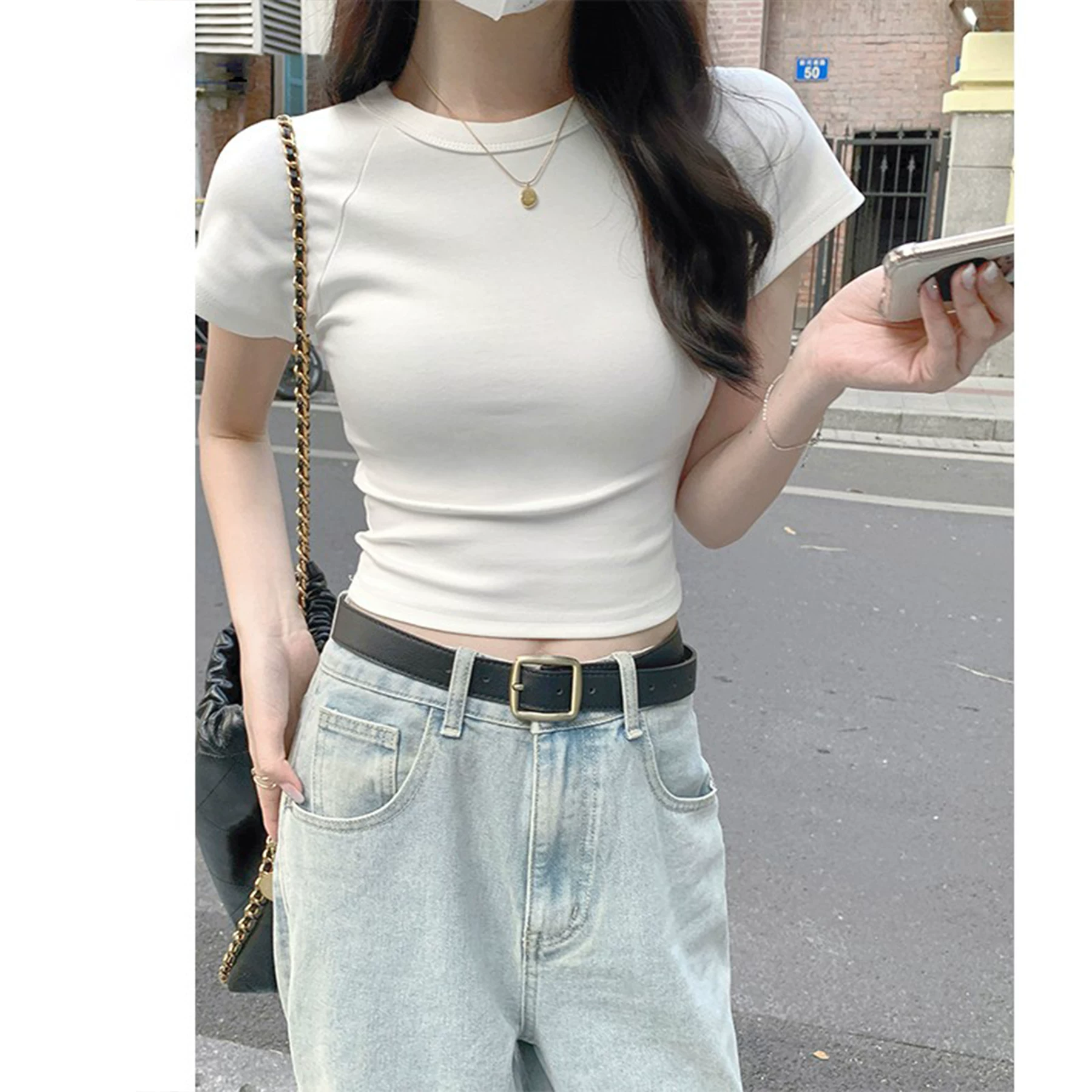 クルーネック 半袖Tシャツ フィット 無地 インナー
