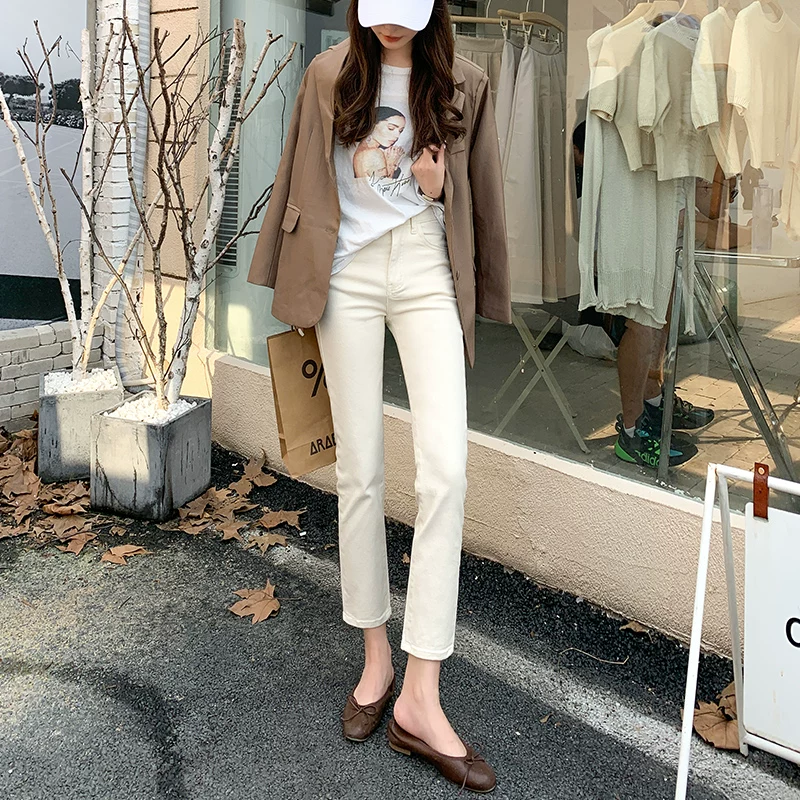 ストレート デニムパンツ ハイウエスト スリム 八分丈・九分丈
