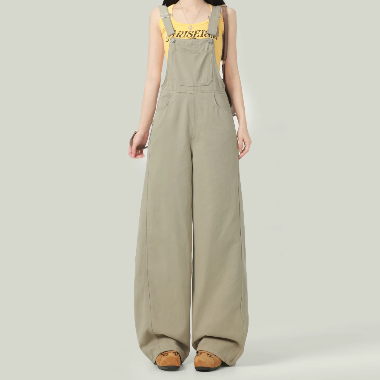 デニム サロペット ワイドパンツ ハイウエスト 落ち感