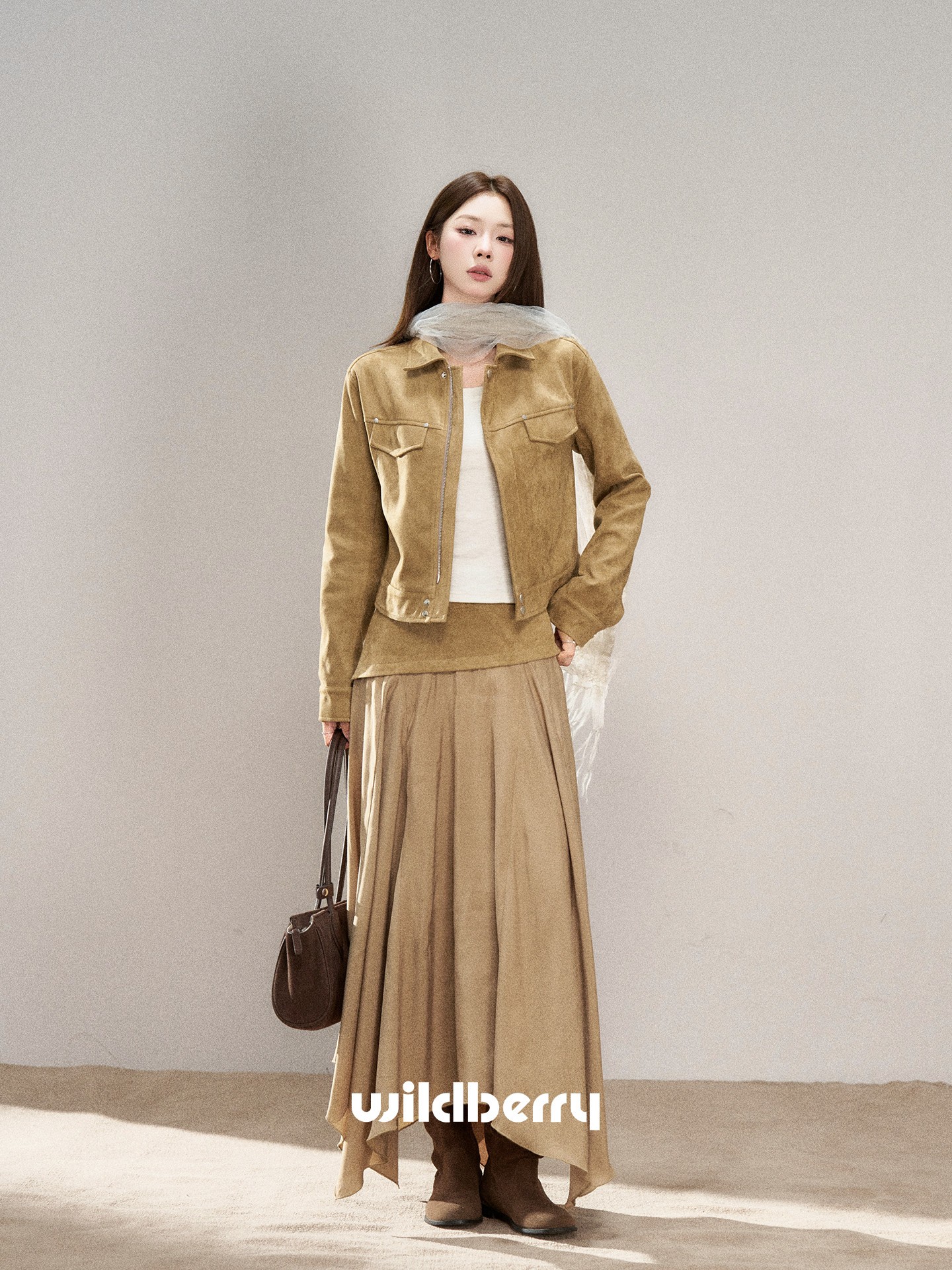 Wildberry カーキ アシンメトリーフレアスカート
