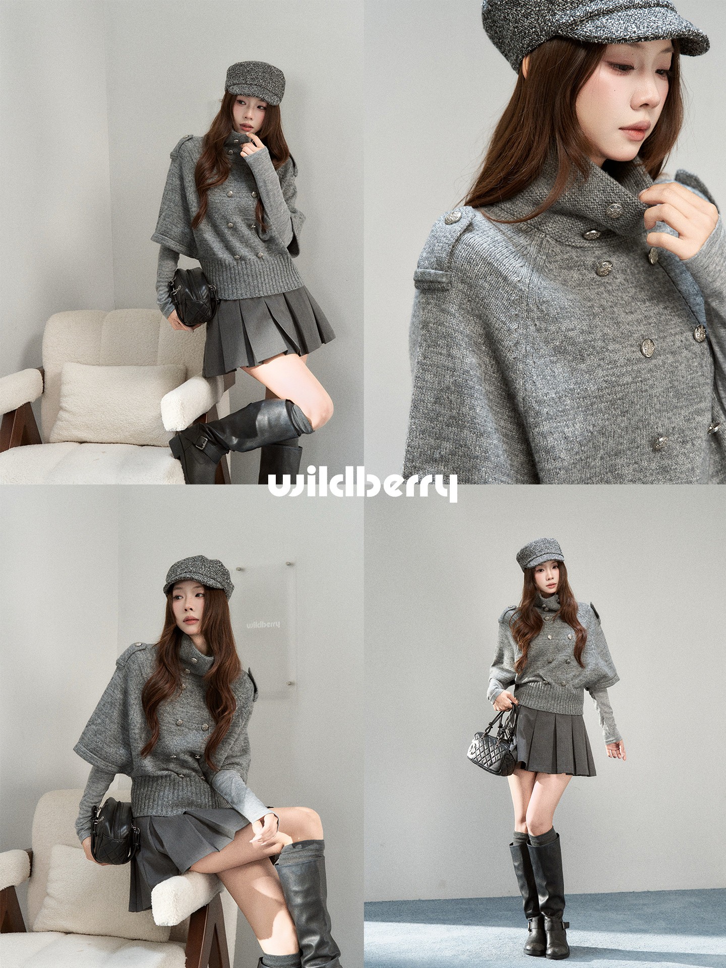Wildberry ハイネックデザイン ケープニット＆長袖Tシャツ