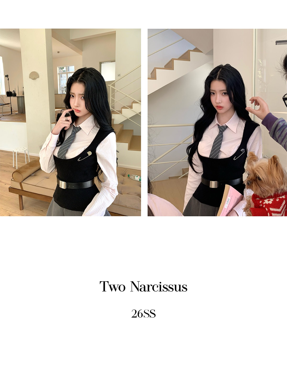 Two Narcissus ベスト・ストライプシャツ・ネクタイ