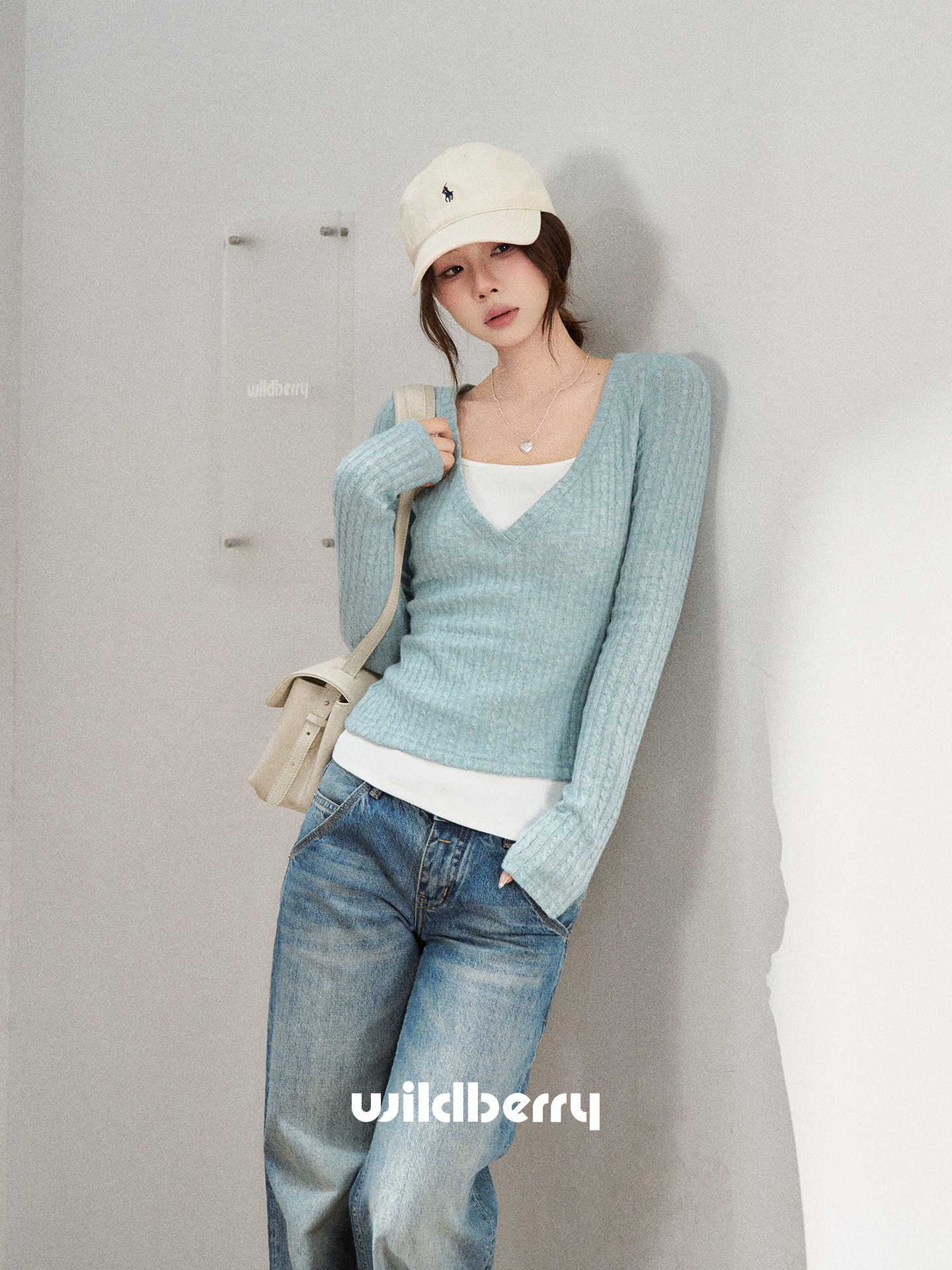 Wildberry Vネック レイヤード風リブトップス