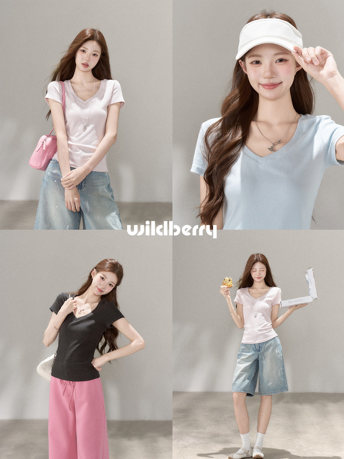 Wildberry Vネック 半袖フィットTシャツ
