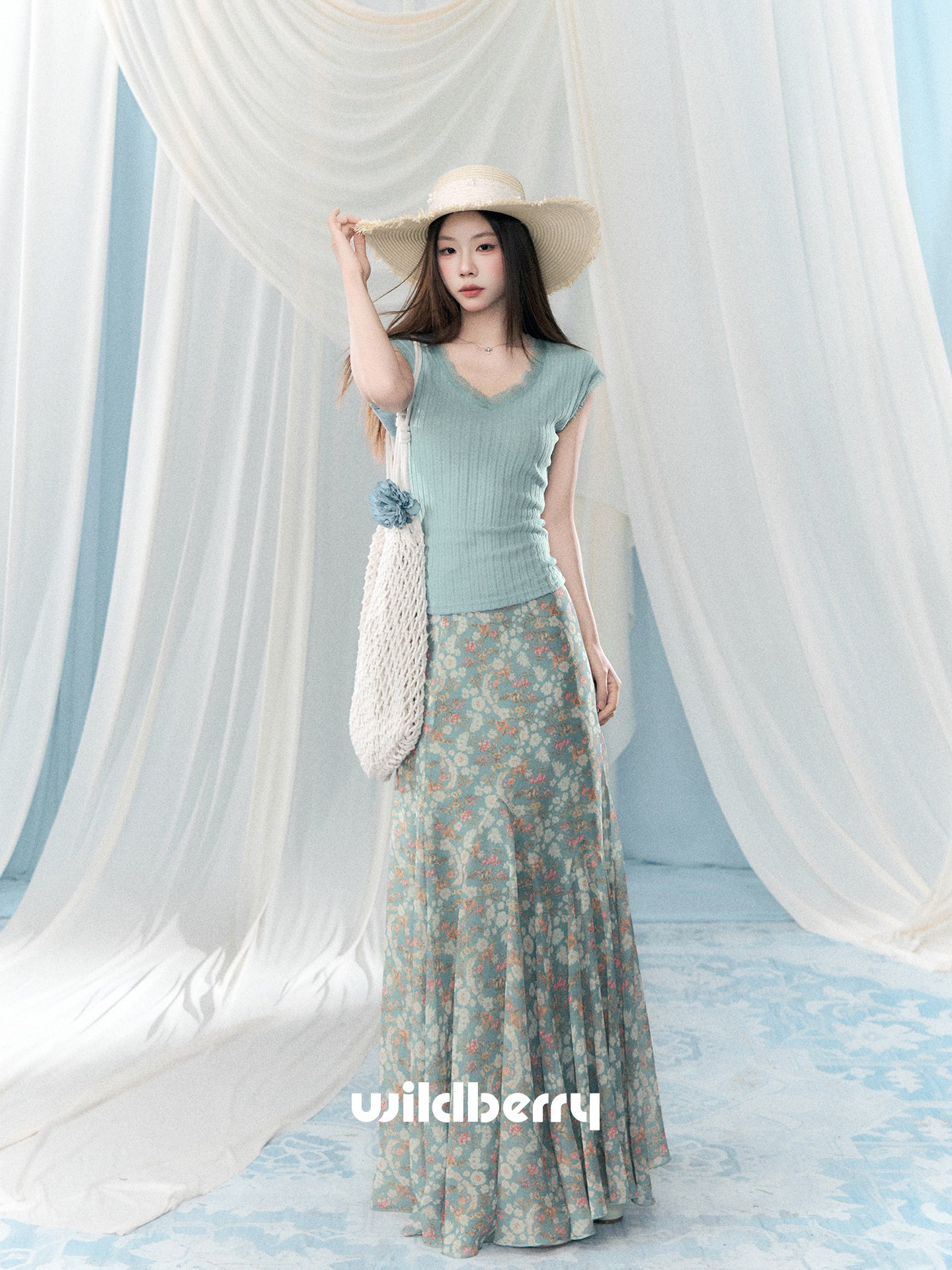 Wildberry 小花柄 ハイウエストAラインロングスカート